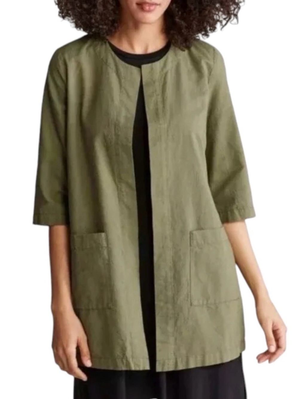 Eileen Fisher Cross-Dyed Jacket Organic Cotton Olive Green XL
